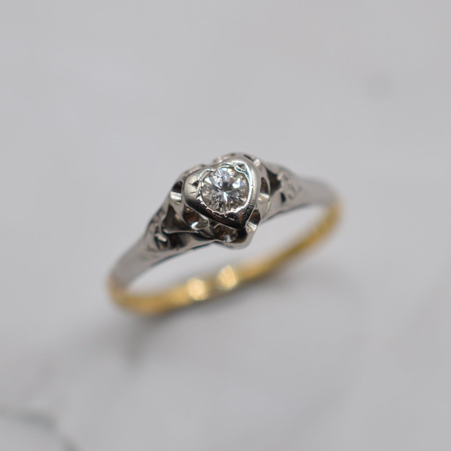 Antique Art Deco 18ct Gold & Platinum Diamond Heart Ring