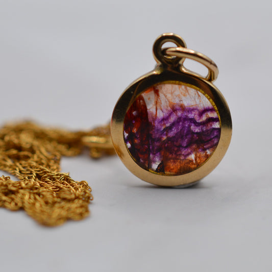 1990s 9ct Gold Blue John Pendant Necklace