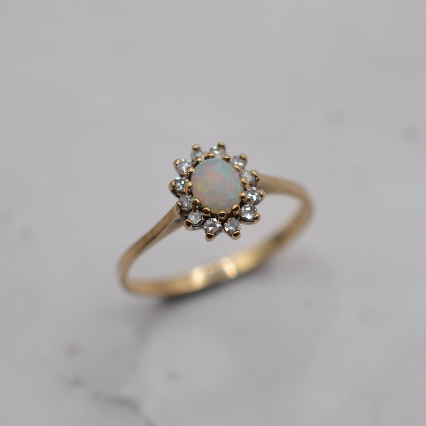 1980s Vintage 9ct Gold Opal & Diamond Cluster Ring