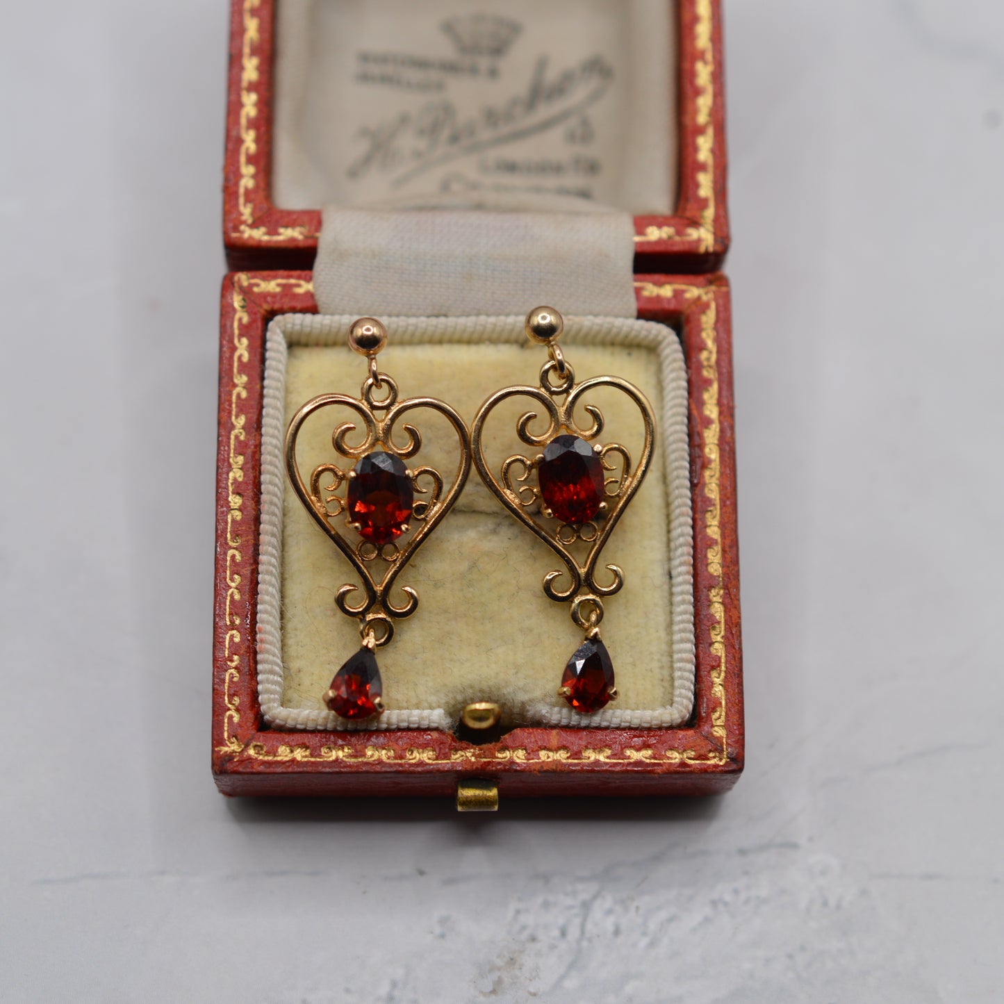 1990s Large 9ct Gold Garnet Openwork Drop Earrings