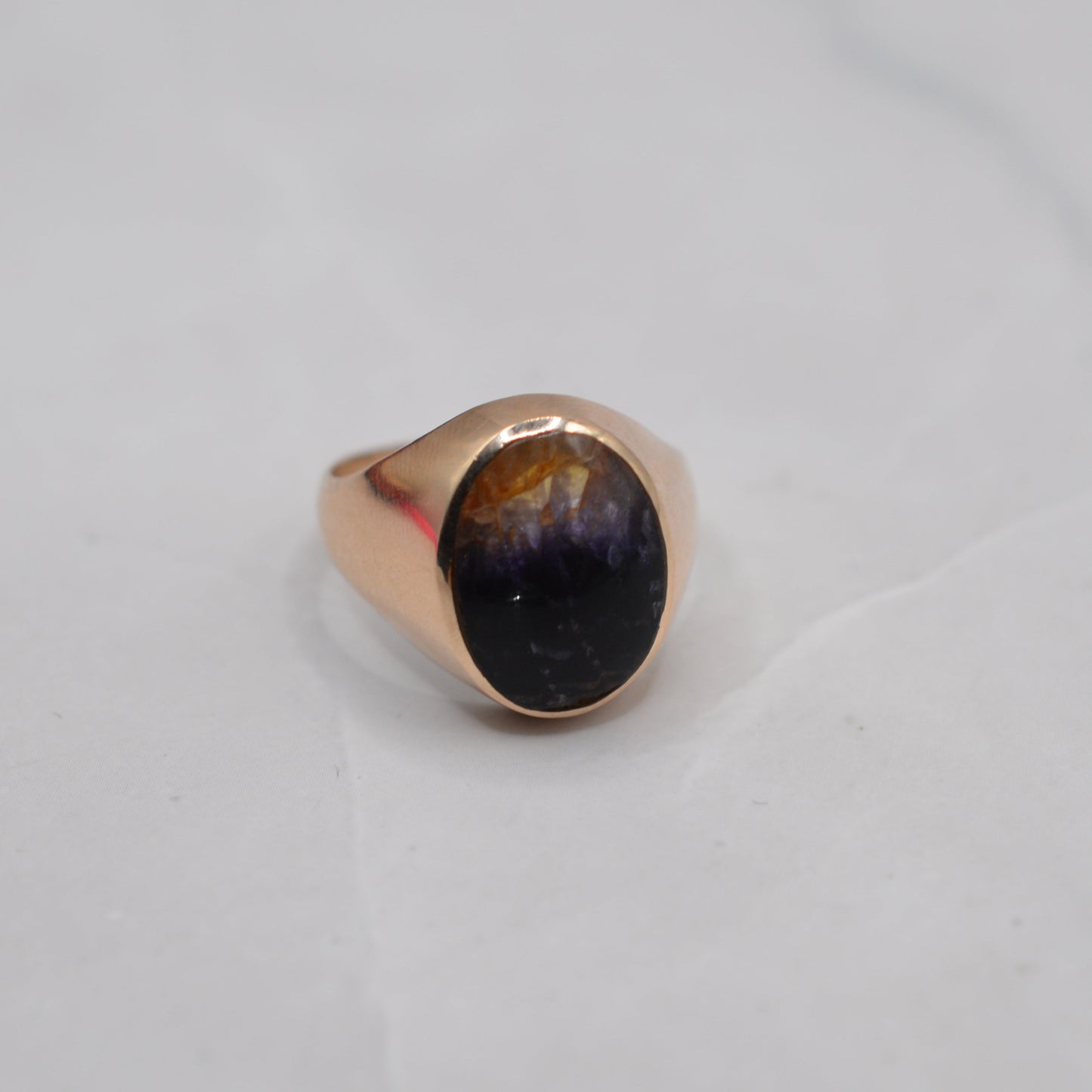 1970s Chunky Vintage 9ct Gold Blue John Signet Ring