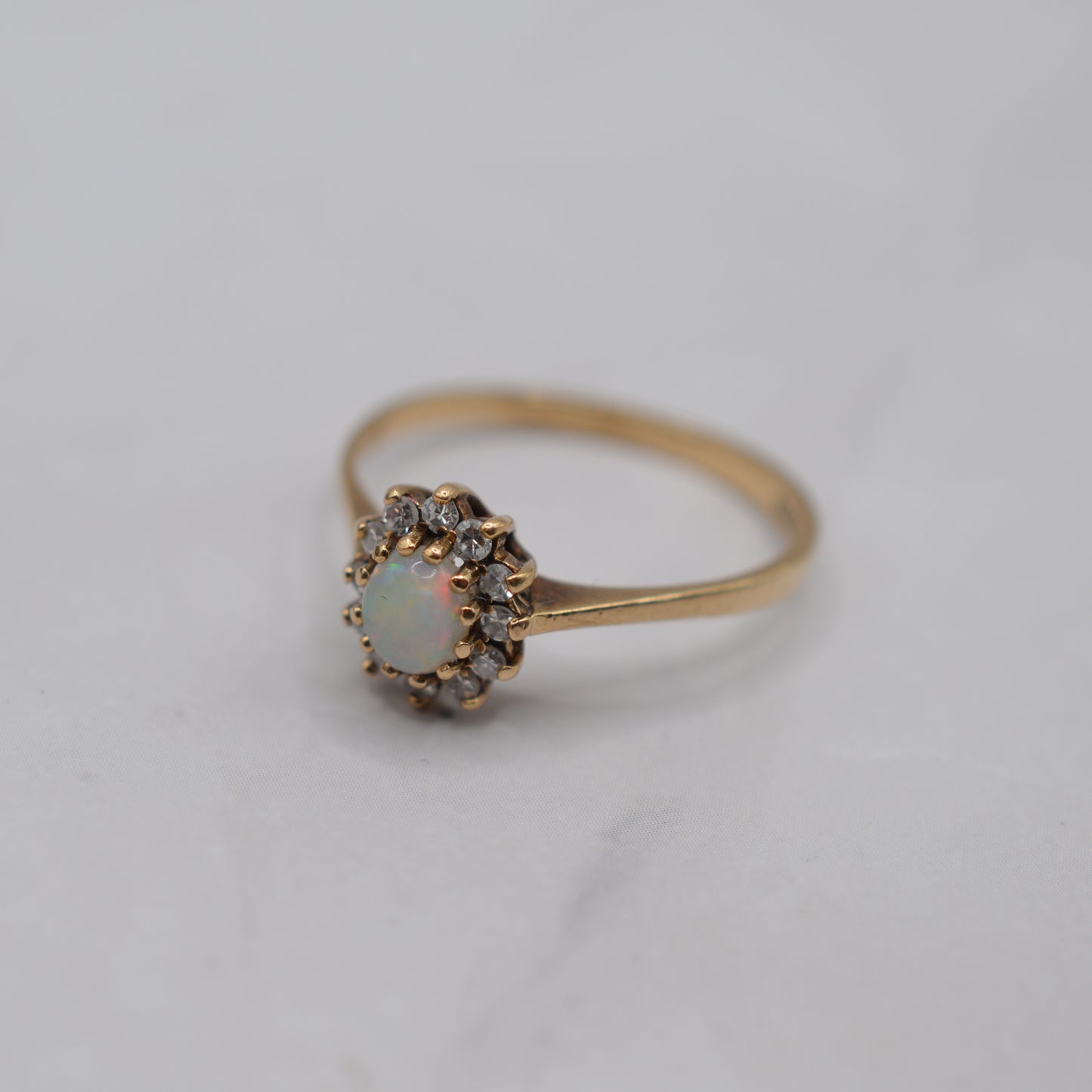 1980s Vintage 9ct Gold Opal & Diamond Cluster Ring
