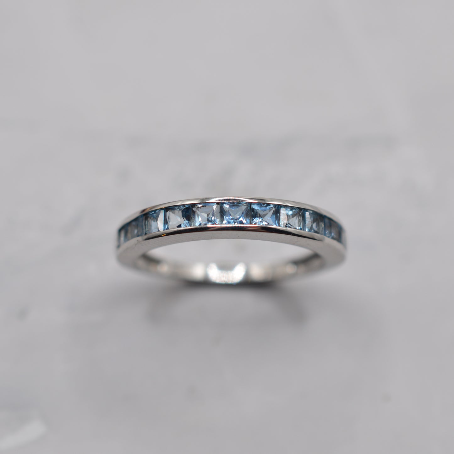 9ct White Gold Aquamarine Channel-Set Half-Eternity Ring