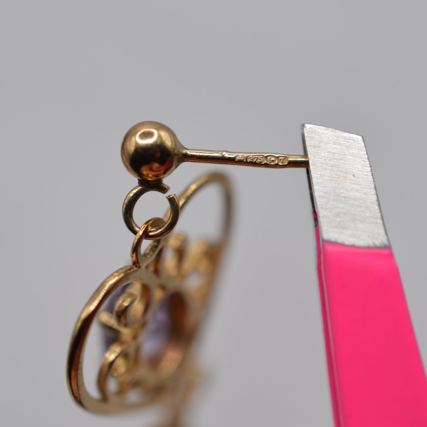 1990s 9ct Gold Amethyt & Pearl Dangly Earrings