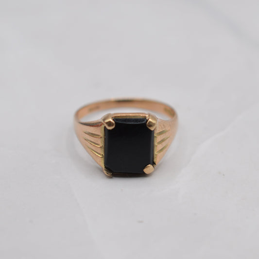 1960s Vintage 9ct Gold Onyx Signet Ring
