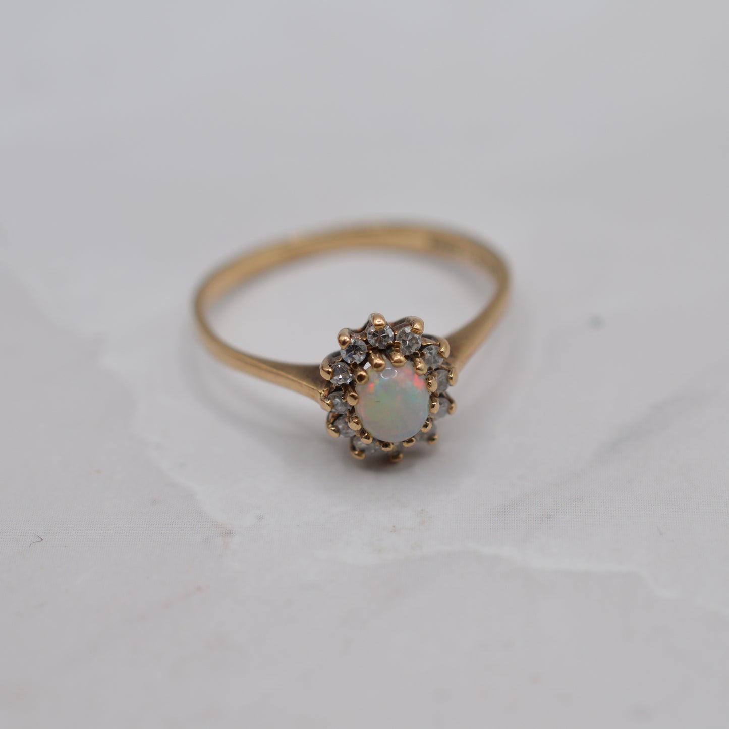 1980s Vintage 9ct Gold Opal & Diamond Cluster Ring
