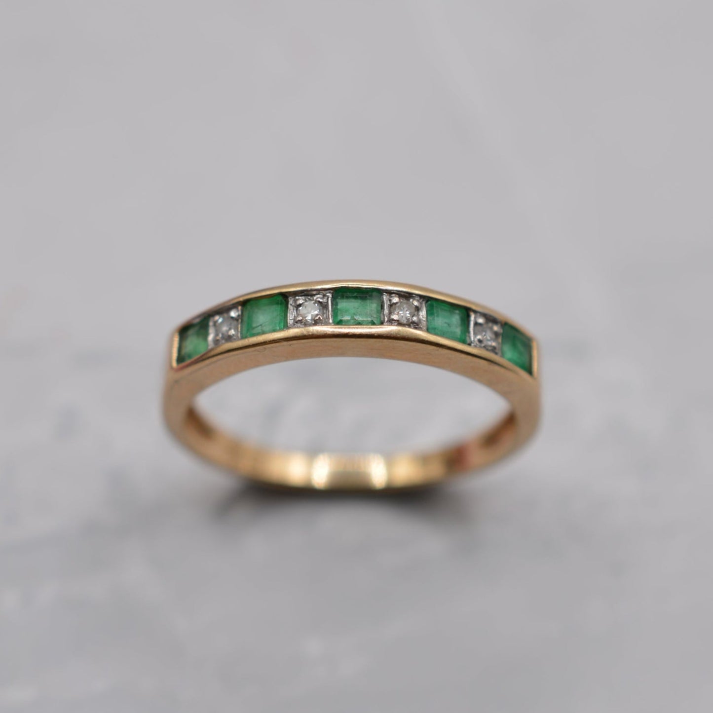 9ct Gold Emerald & Diamond Half-Eternity Ring