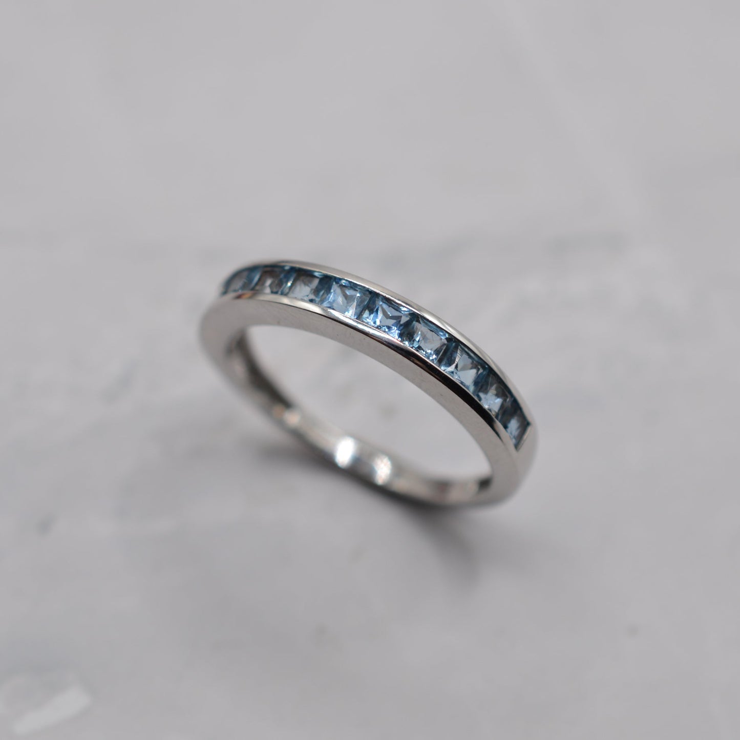 9ct White Gold Aquamarine Channel-Set Half-Eternity Ring