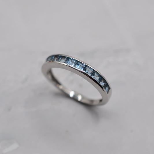 9ct White Gold Aquamarine Channel-Set Half-Eternity Ring
