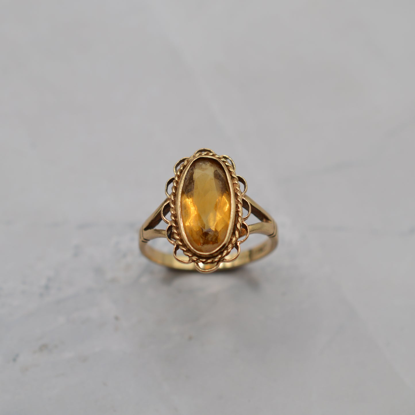 Large Vintage 9ct Gold Citrine Dress Ring