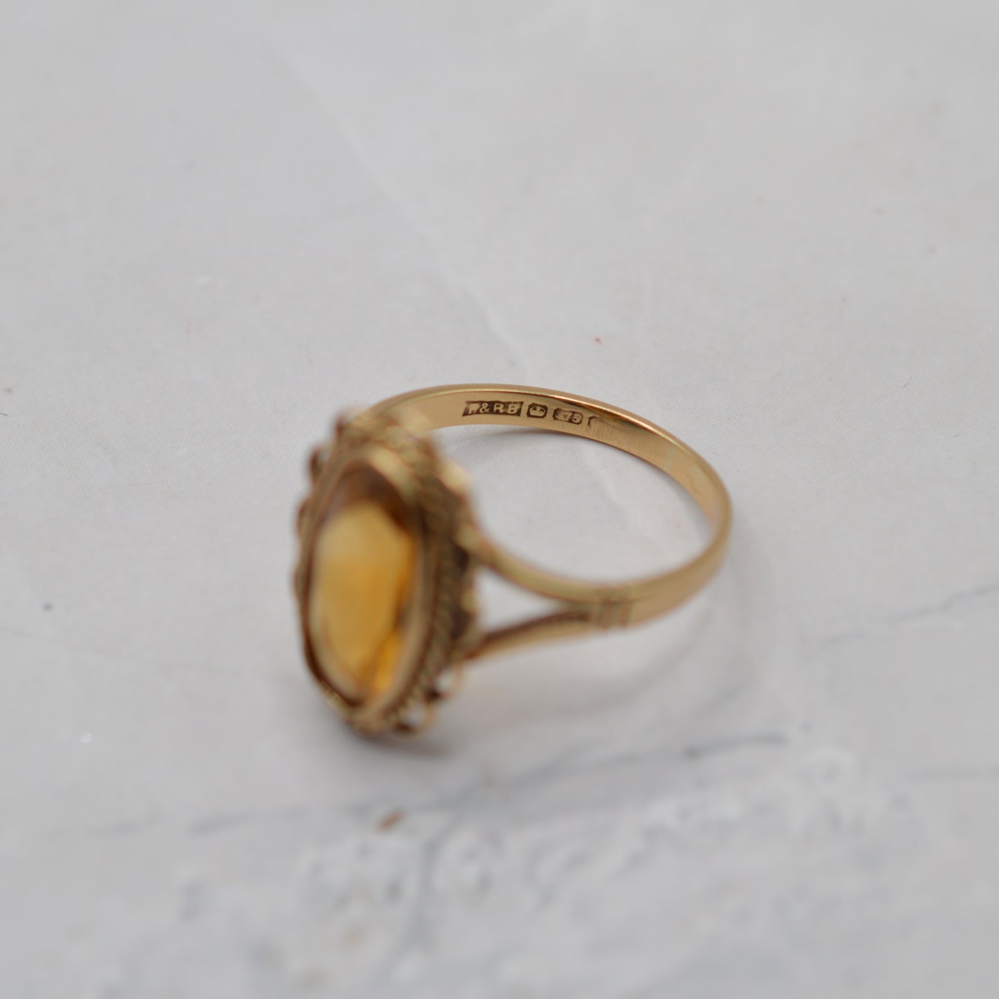 Large Vintage 9ct Gold Citrine Dress Ring