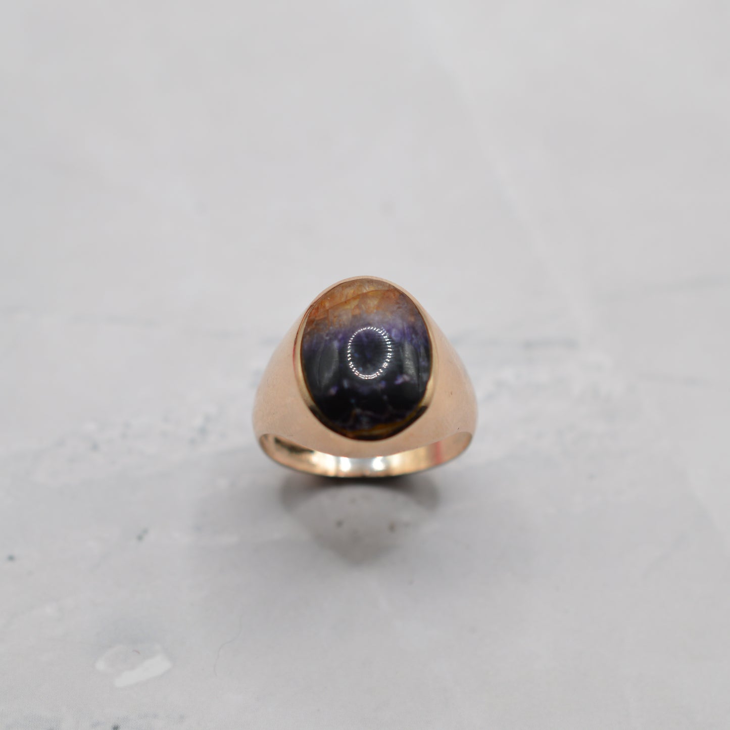 1970s Chunky Vintage 9ct Gold Blue John Signet Ring