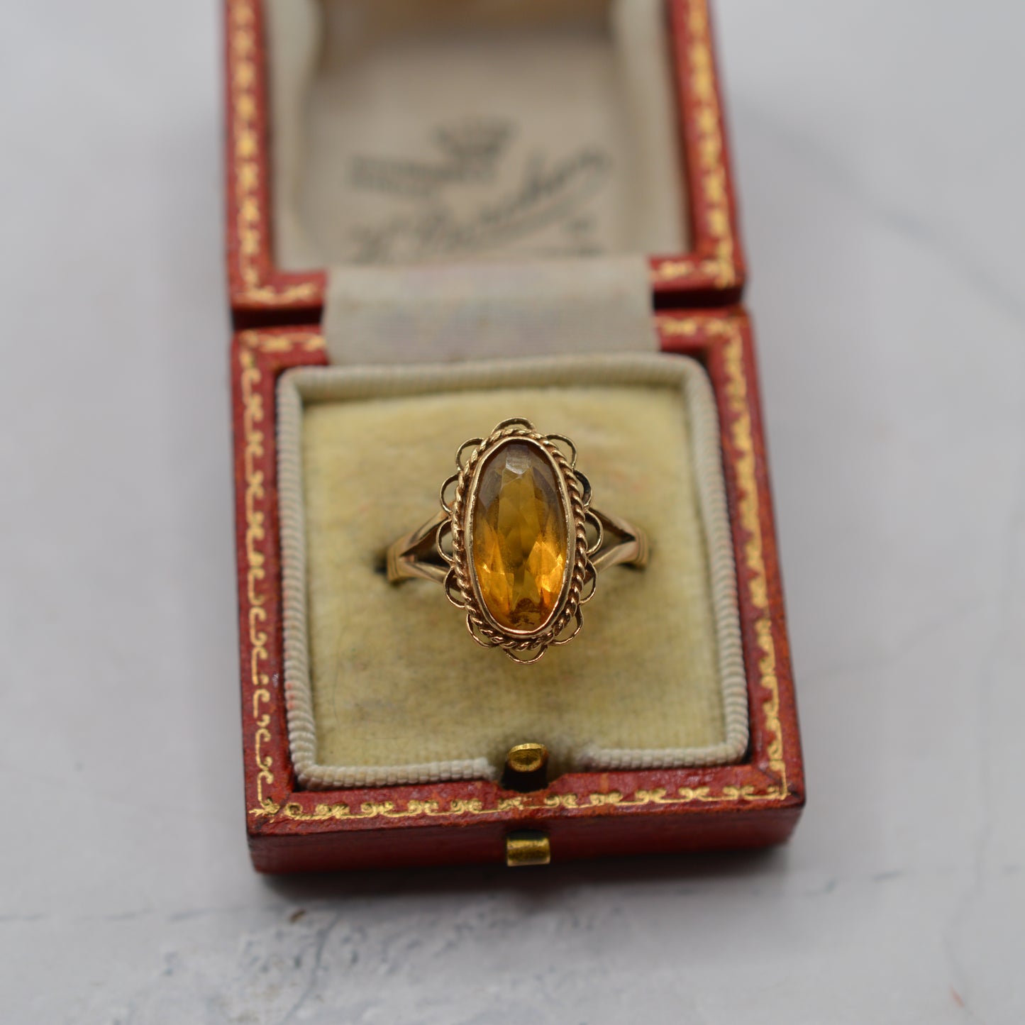 Large Vintage 9ct Gold Citrine Dress Ring