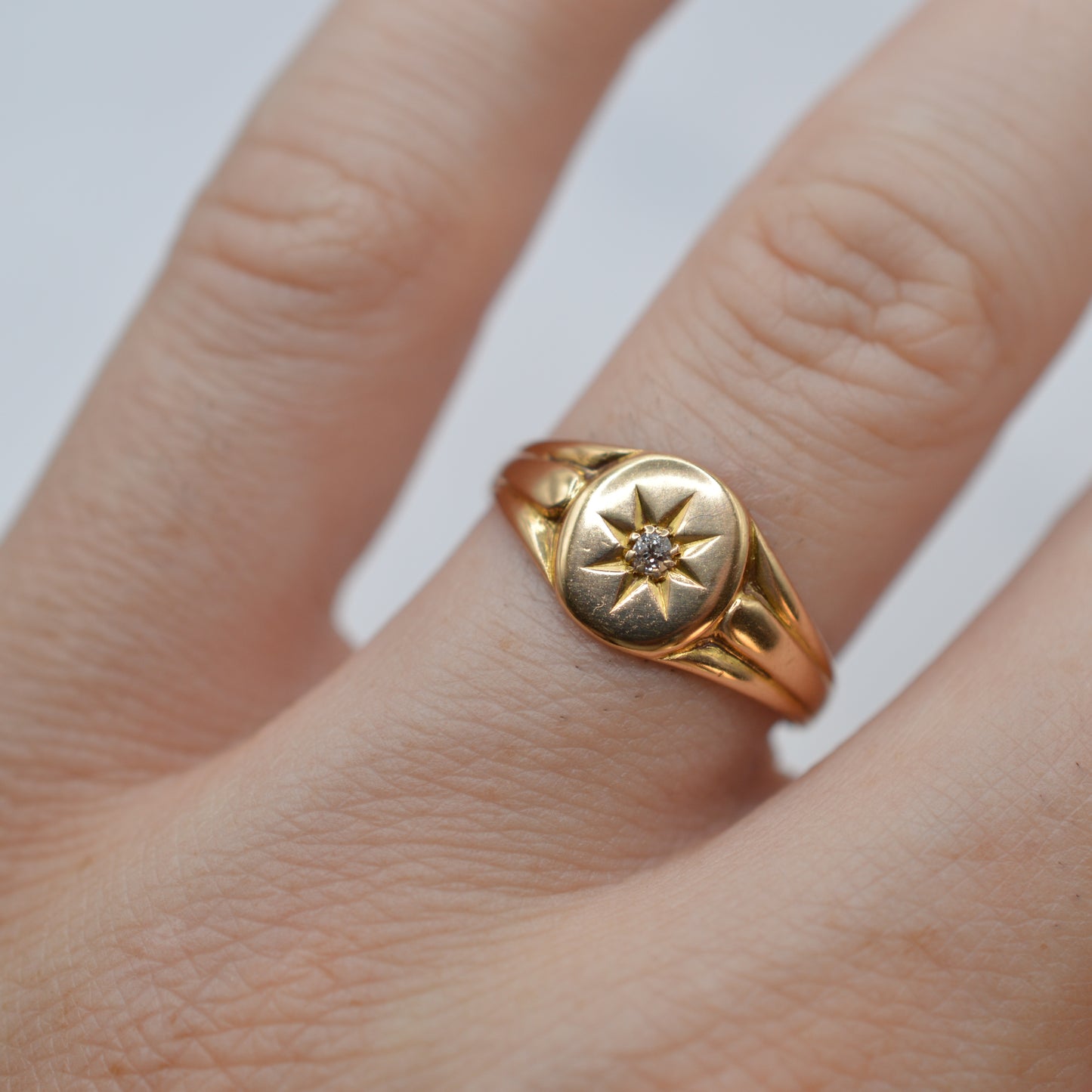 1894 Victorian Antique 18ct Gold Diamond Signet Ring