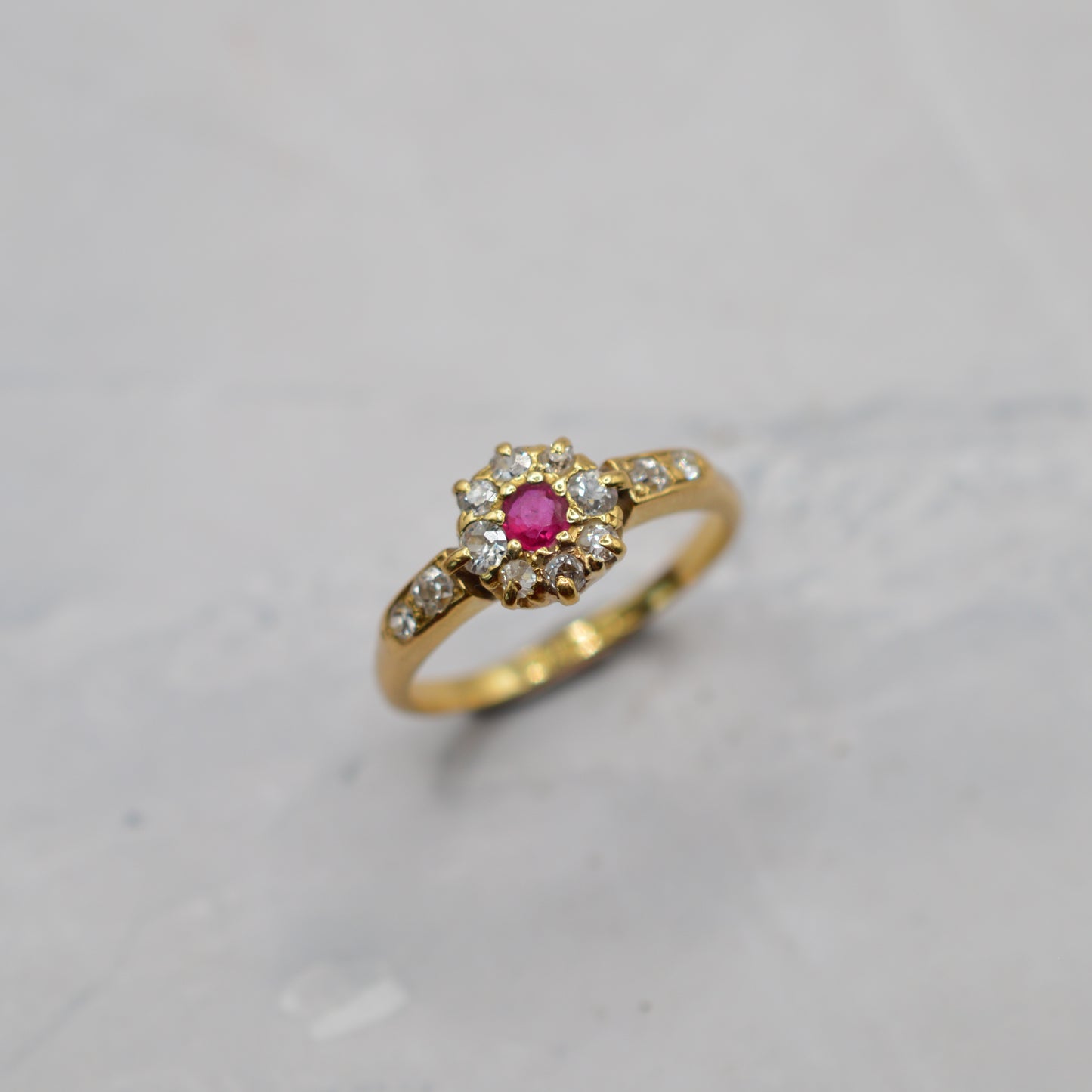 Antique 1912 18ct Gold Ruby & Diamond Cluster Ring