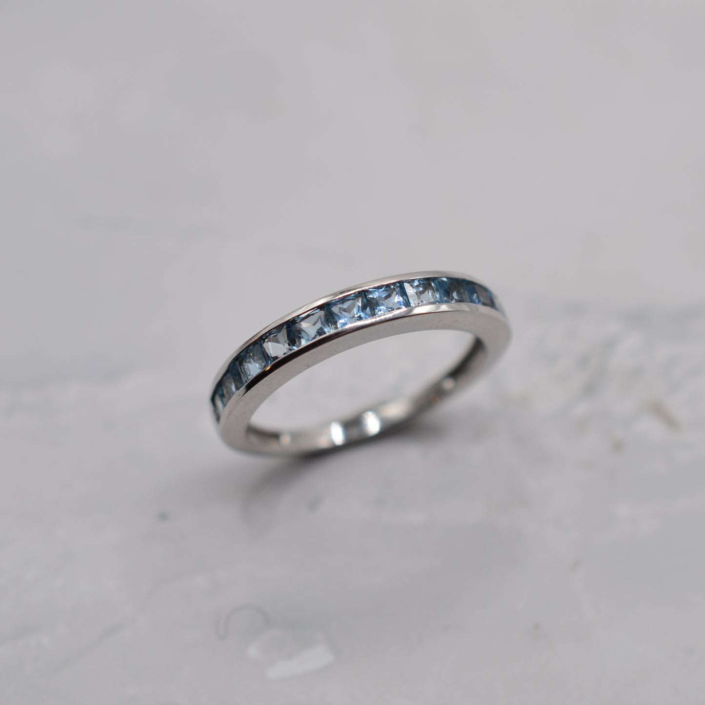 9ct White Gold Aquamarine Channel-Set Half-Eternity Ring