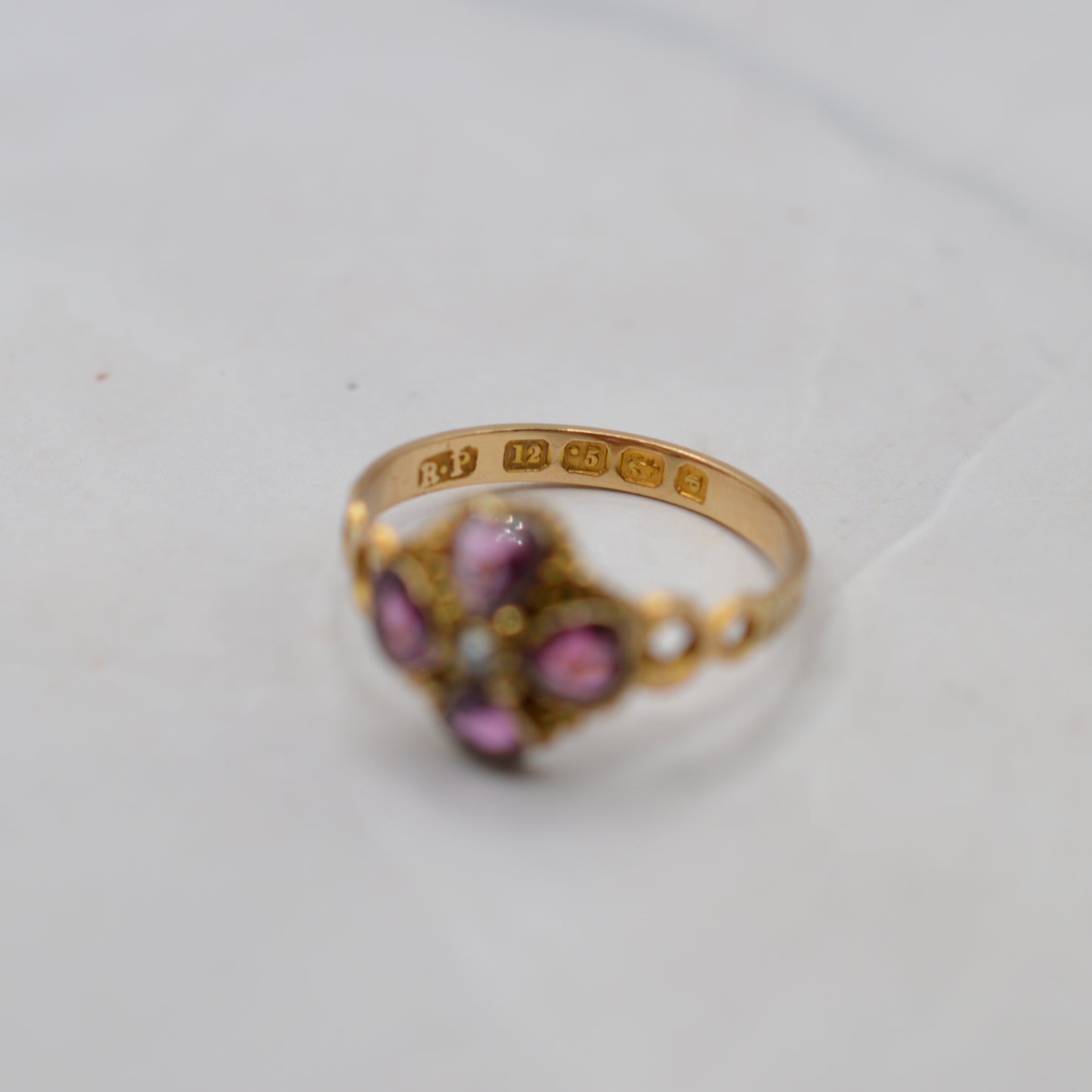 1864 Victorian Antique 12ct Gold Garnet & Pearl Ring