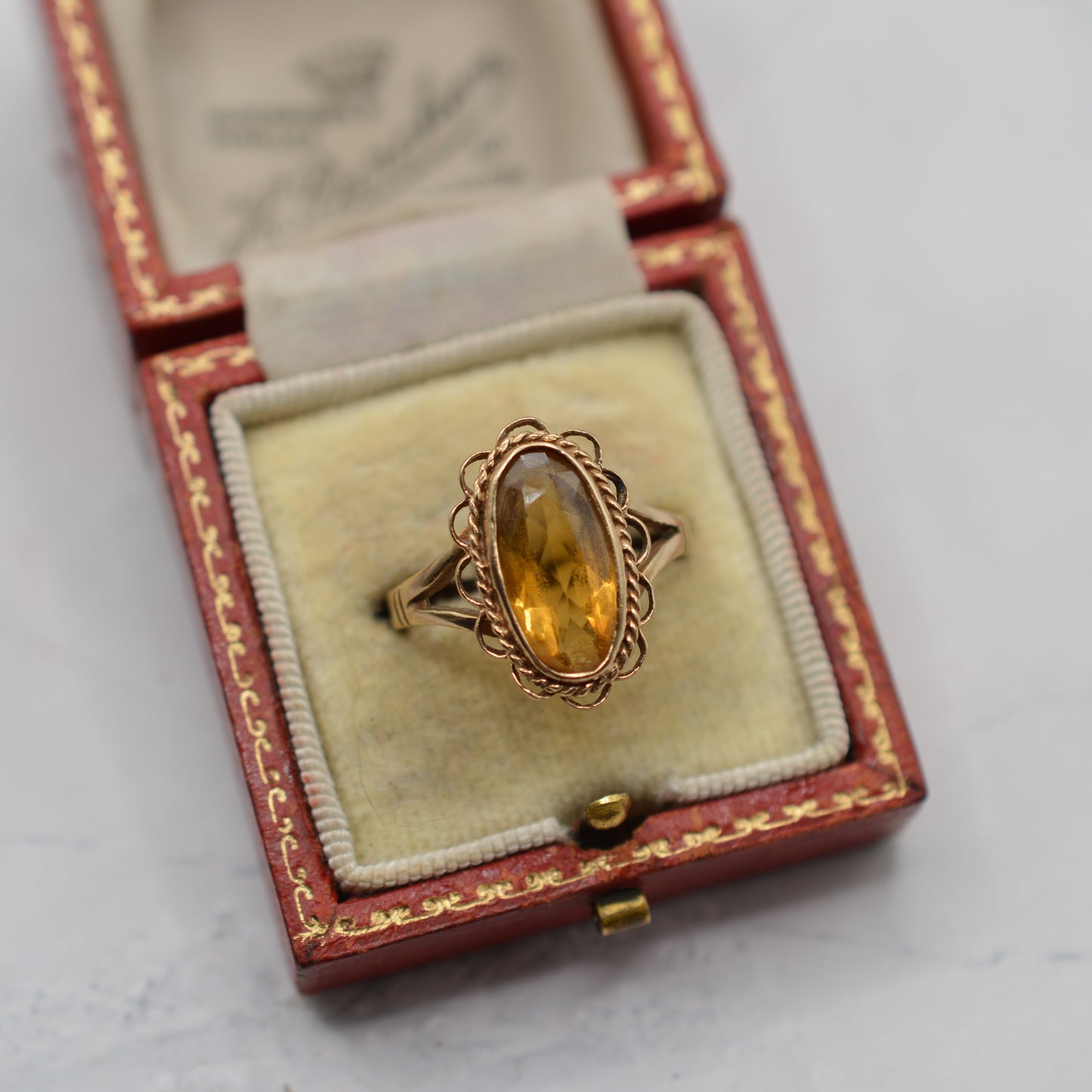 Large Vintage 9ct Gold Citrine Dress Ring