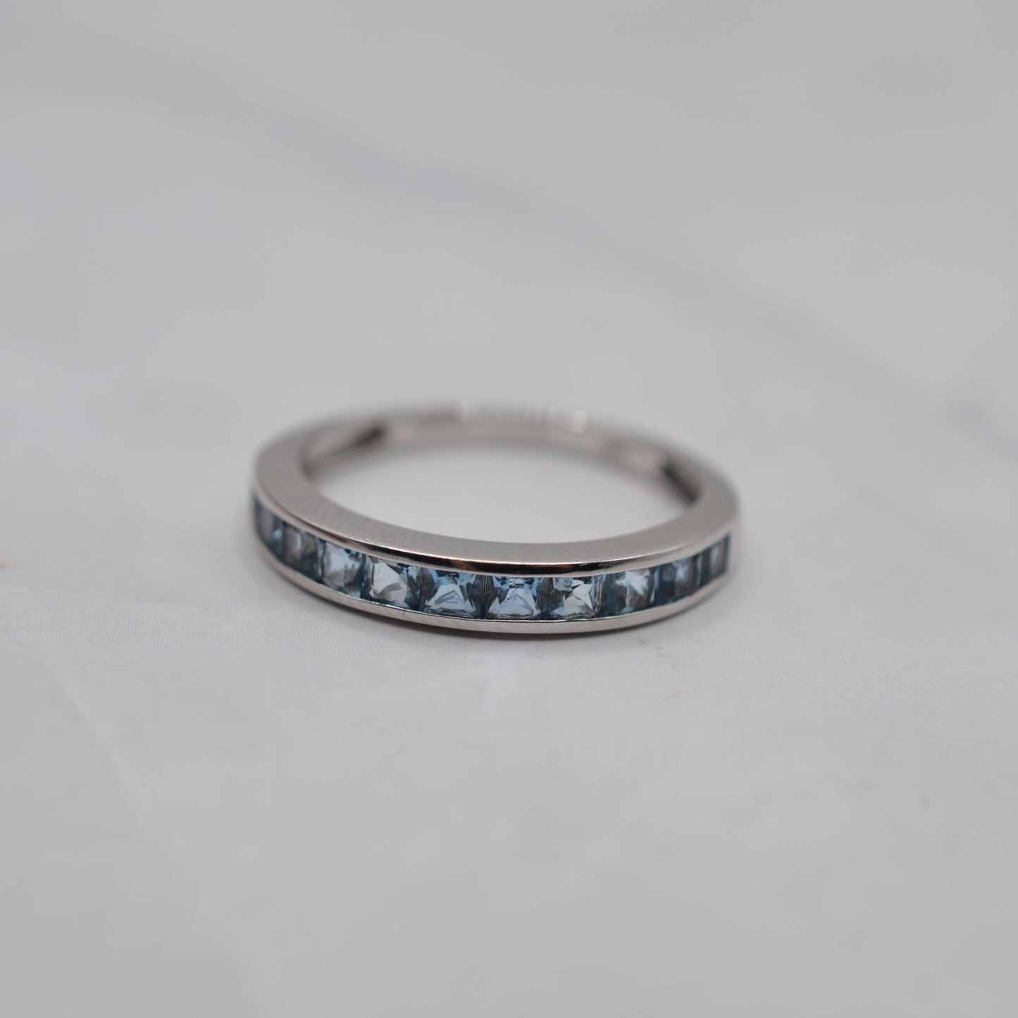 9ct White Gold Aquamarine Channel-Set Half-Eternity Ring