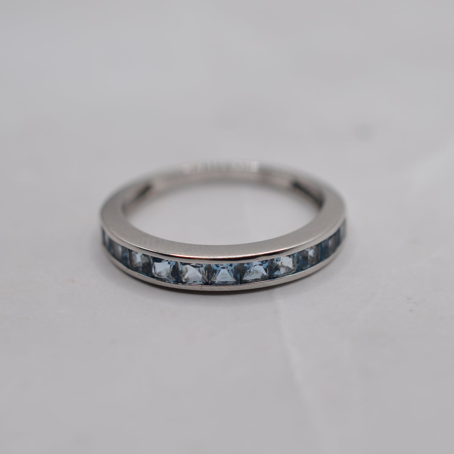 9ct White Gold Aquamarine Channel-Set Half-Eternity Ring