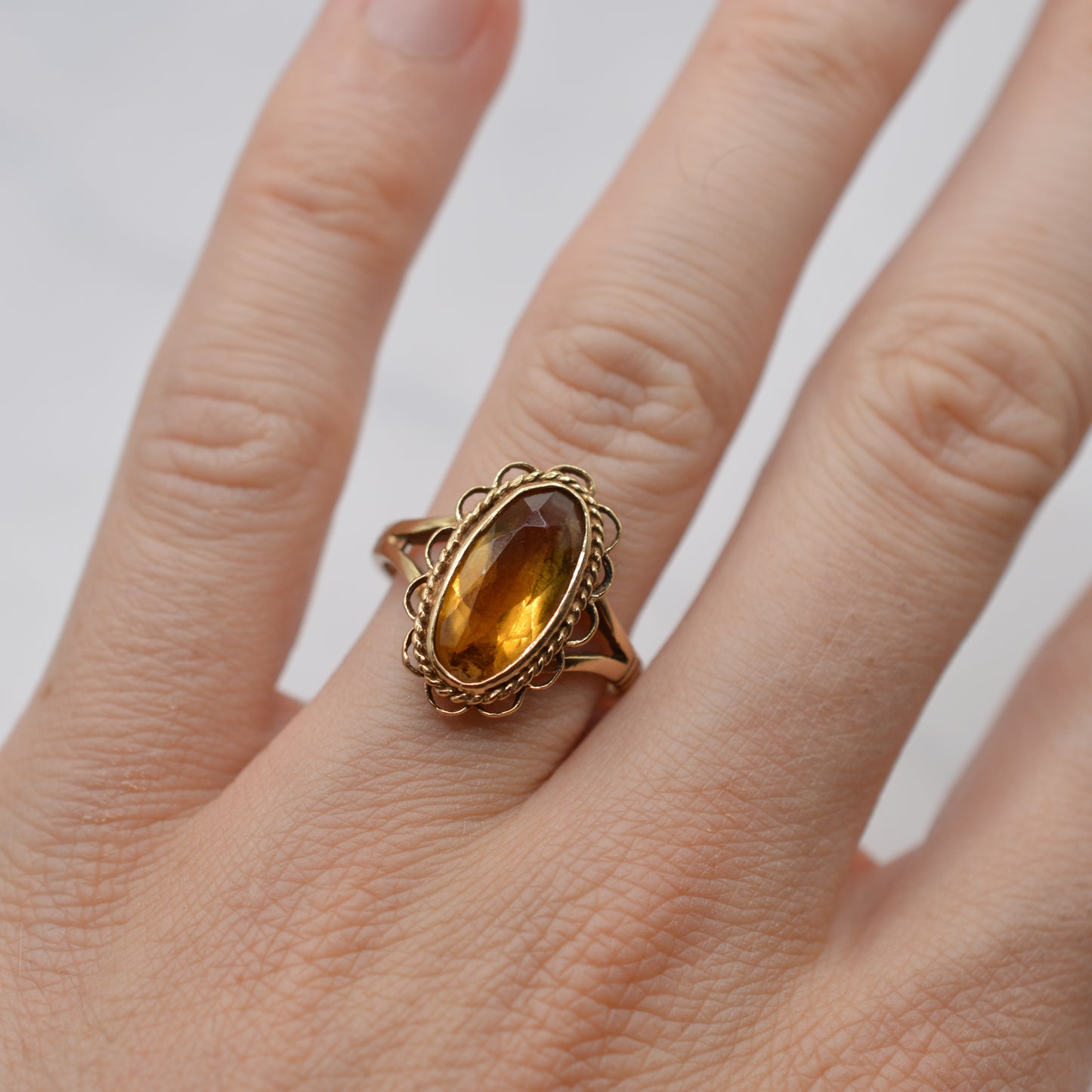 Large Vintage 9ct Gold Citrine Dress Ring