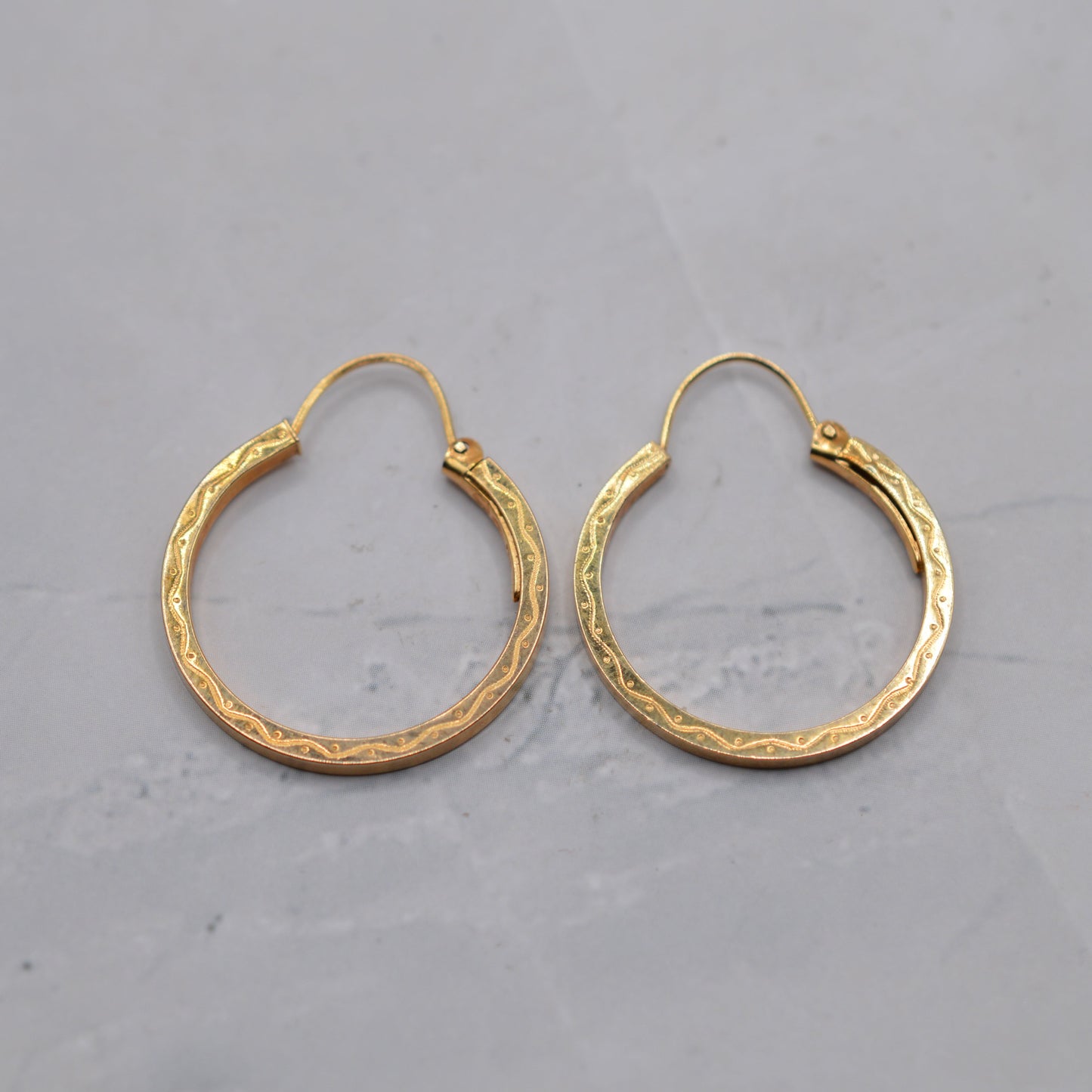 Italian 9ct Gold Engraved Boho Hoop Earrings
