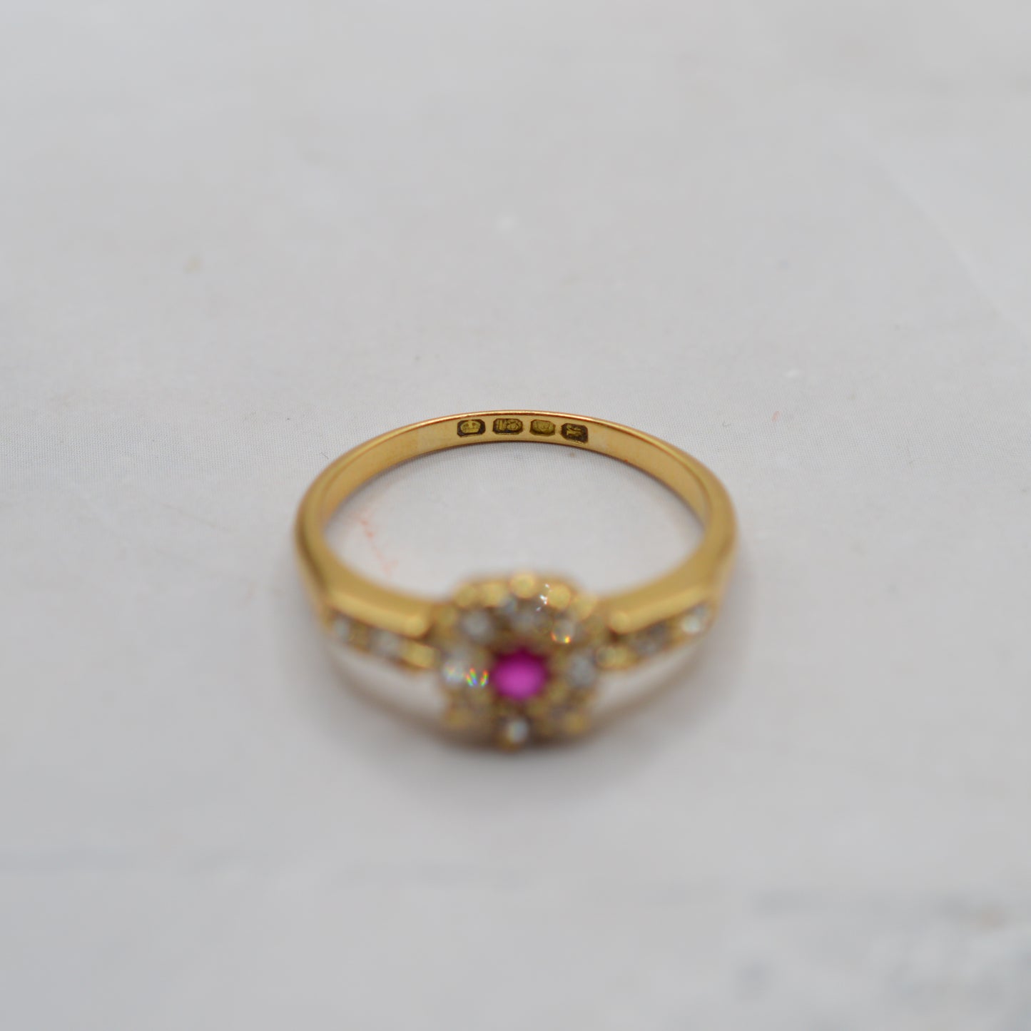 Antique 1912 18ct Gold Ruby & Diamond Cluster Ring