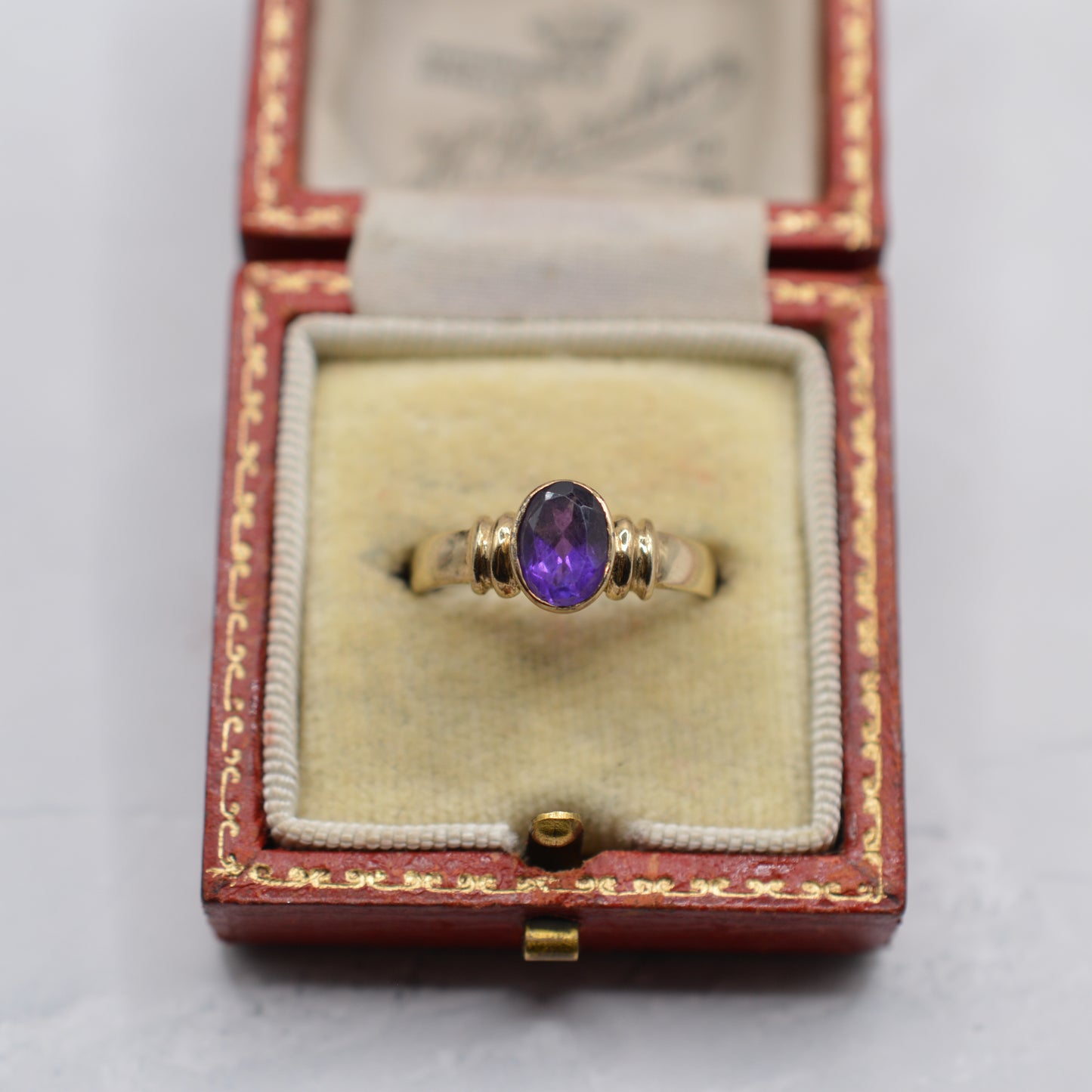 9ct Gold Bezel-Set Amethyst Solitaire Ring