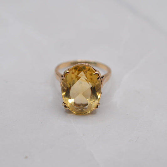 1960s Chunky Vintage 9ct Gold 7ct Citrine Cocktail Ring