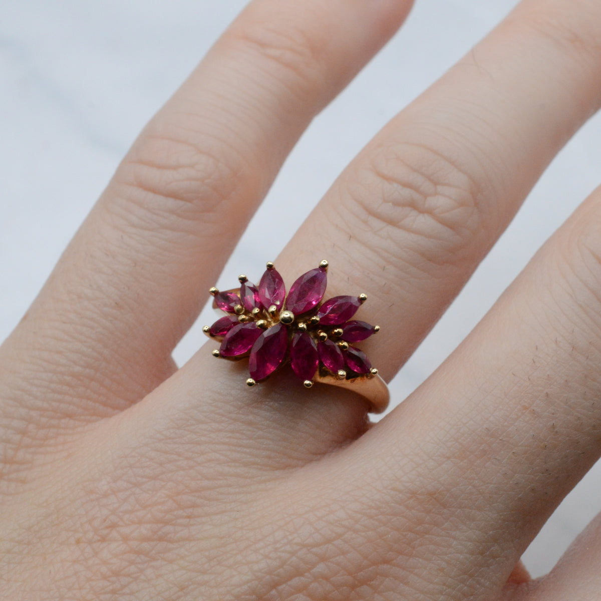 Y2K 9ct Gold Ruby Cluster Ring
