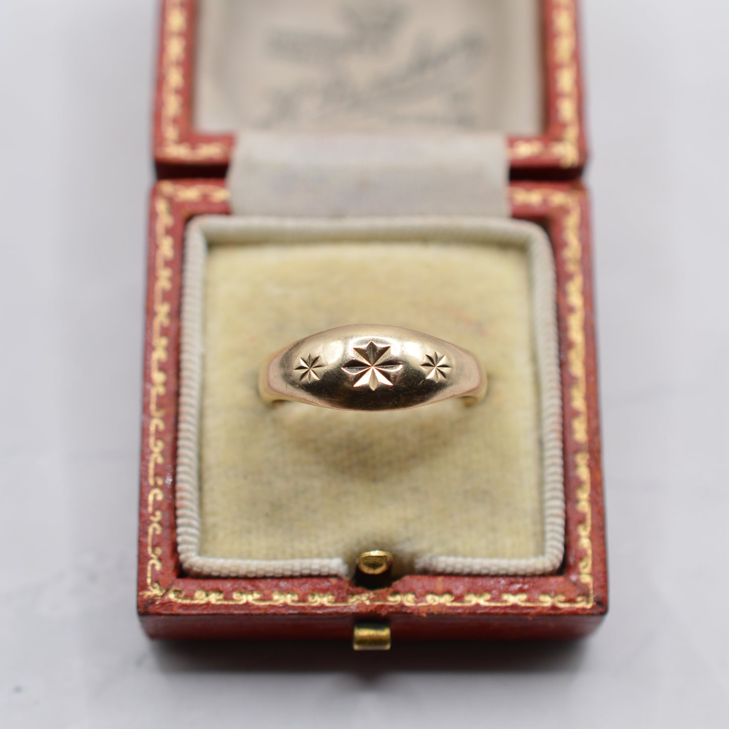 1960s Vintage 9ct Gold Star Engraved Dome Band Ring