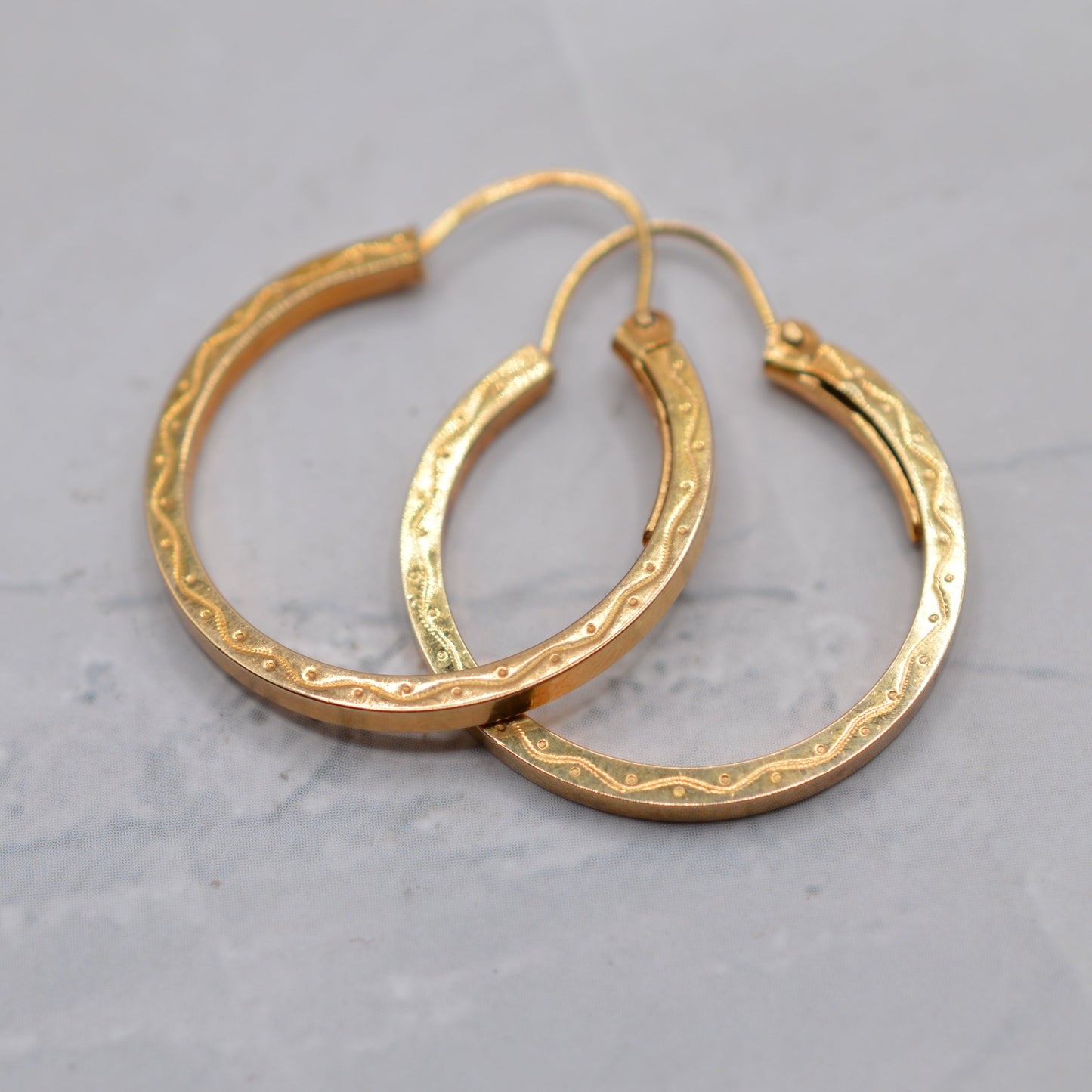 Italian 9ct Gold Engraved Boho Hoop Earrings