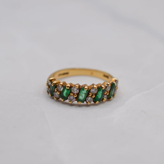 1980s 18ct Gold Emerald & Diamond Half-Eternity Ring