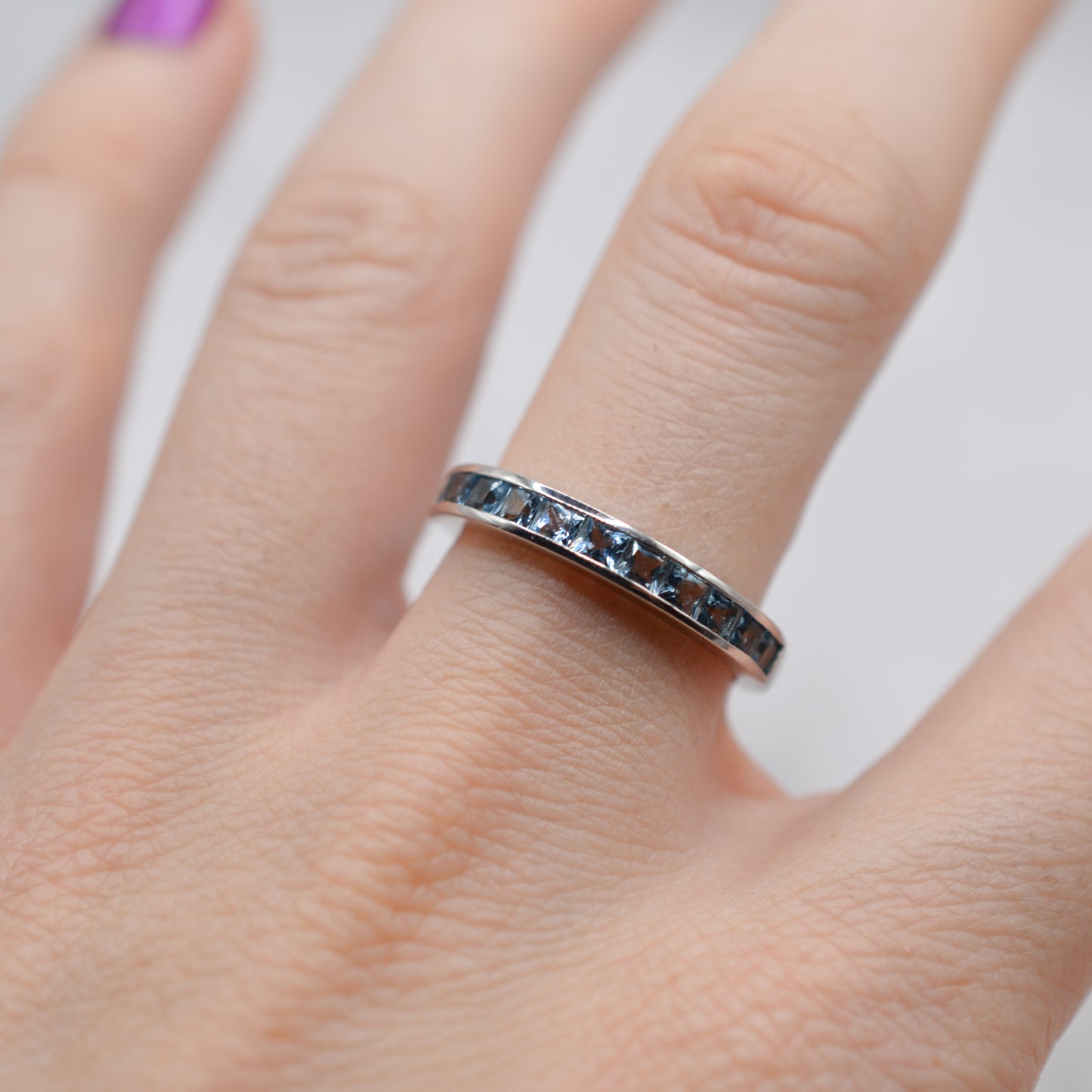 9ct White Gold Aquamarine Channel-Set Half-Eternity Ring