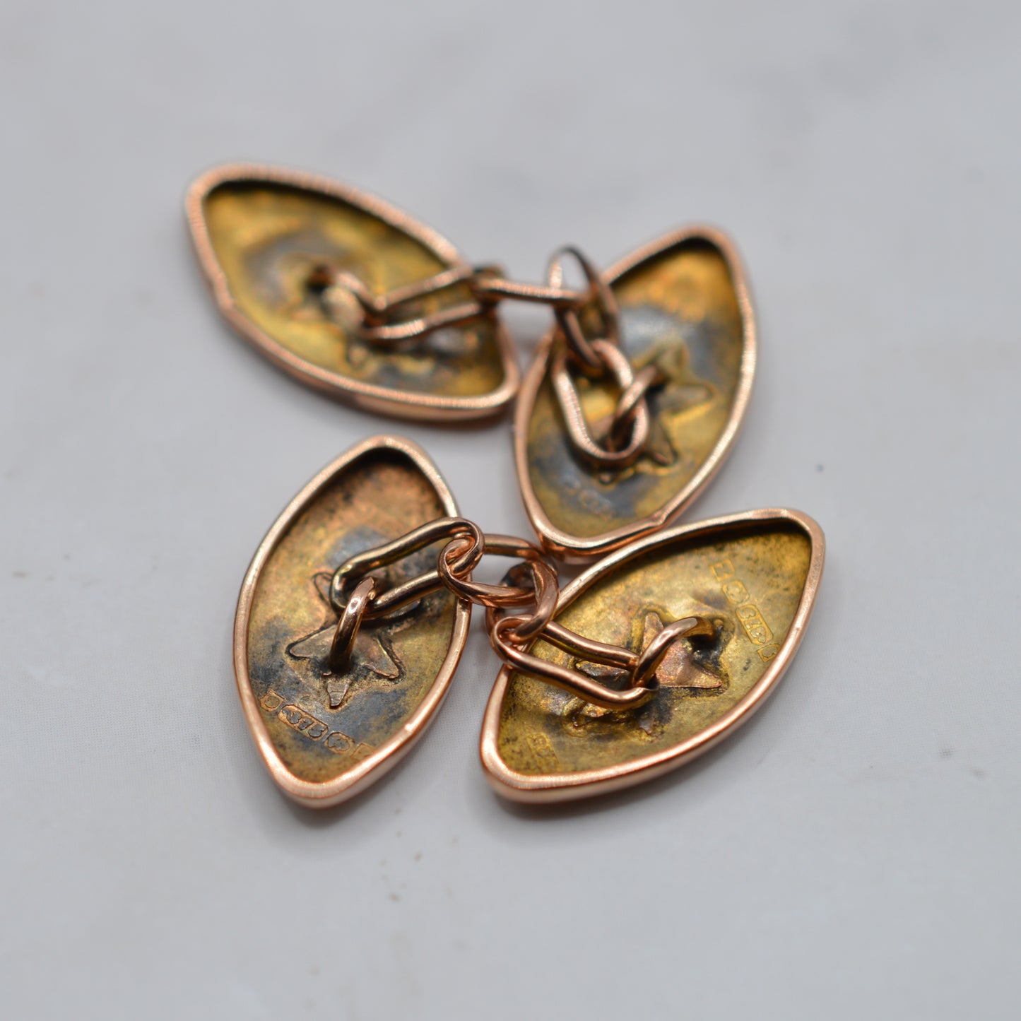 Antique Victorian 1899 9ct Gold Engraved Navette Cufflinks with Presentation Box