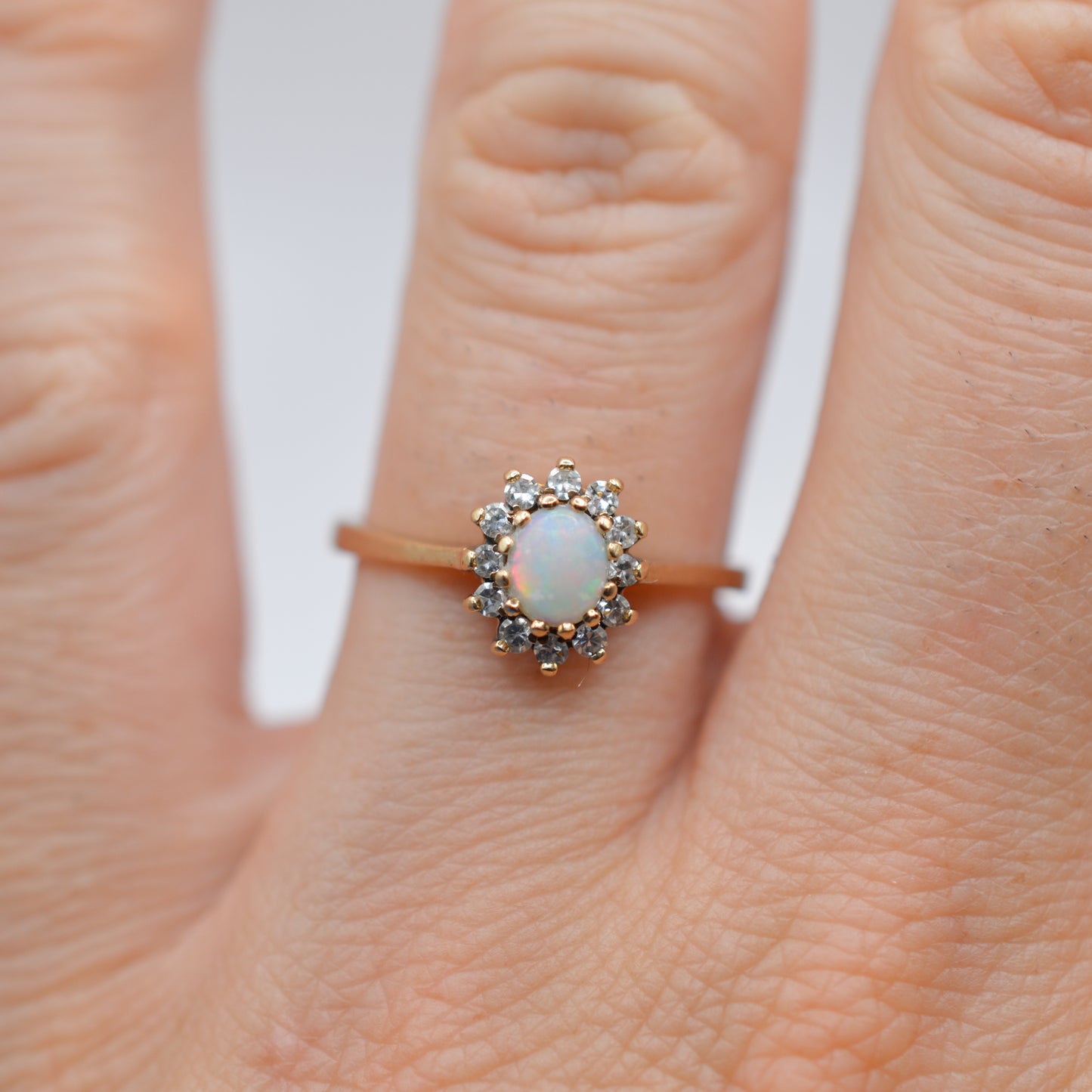 1980s Vintage 9ct Gold Opal & Diamond Cluster Ring