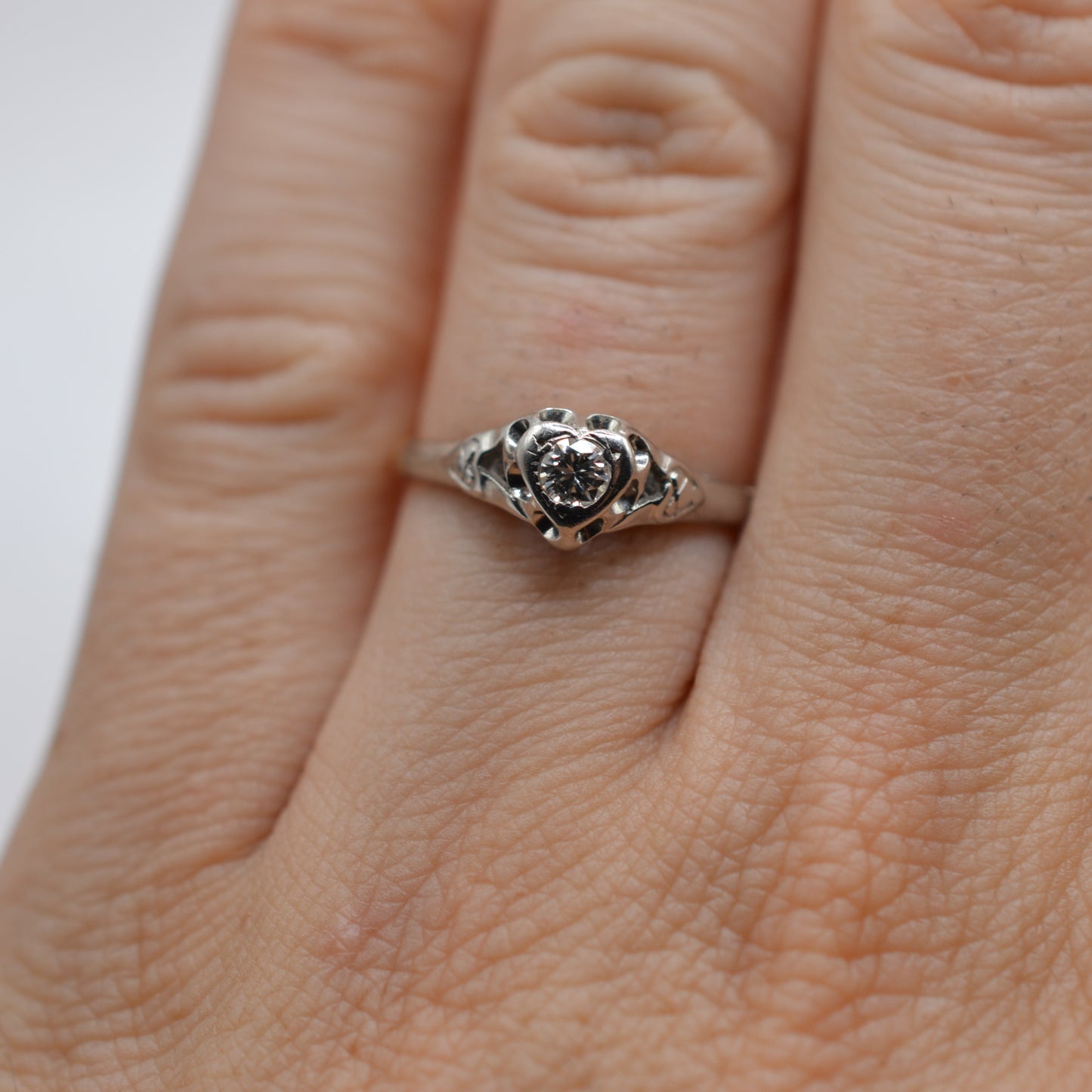 Antique Art Deco 18ct Gold & Platinum Diamond Heart Ring