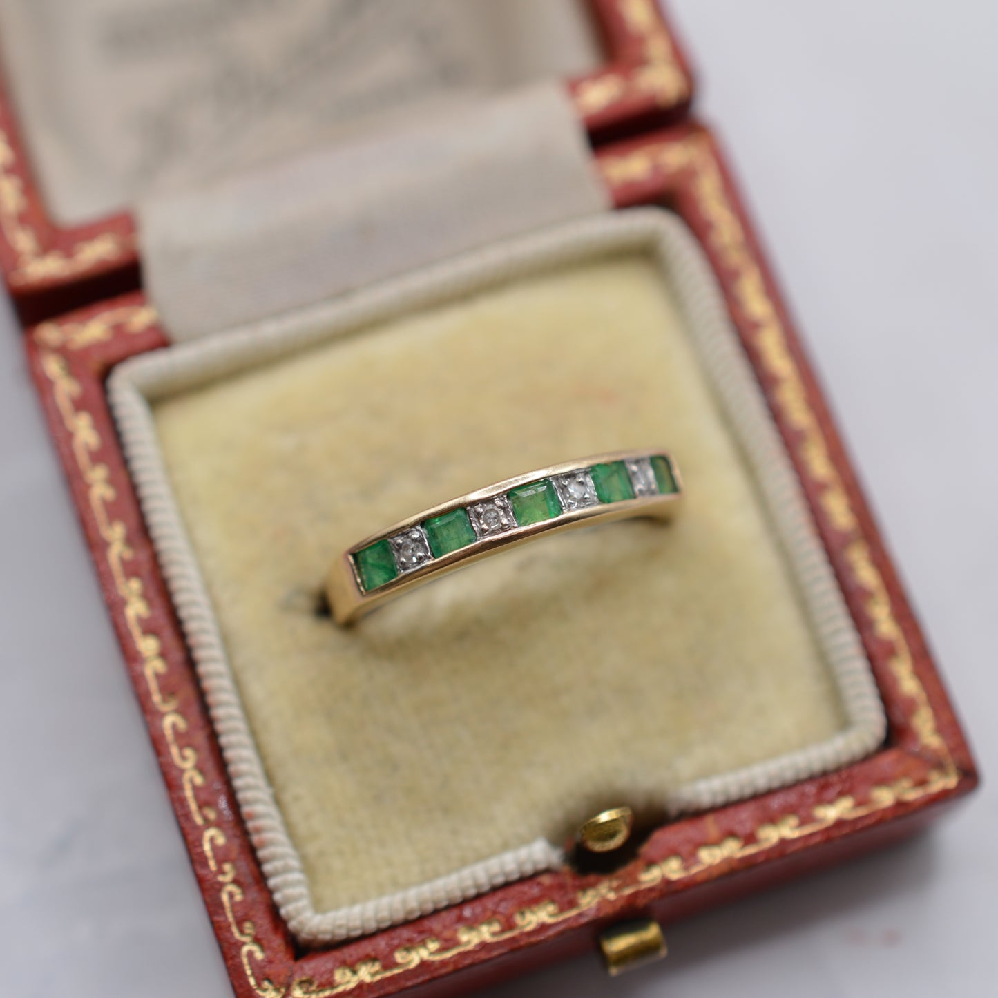 9ct Gold Emerald & Diamond Half-Eternity Ring