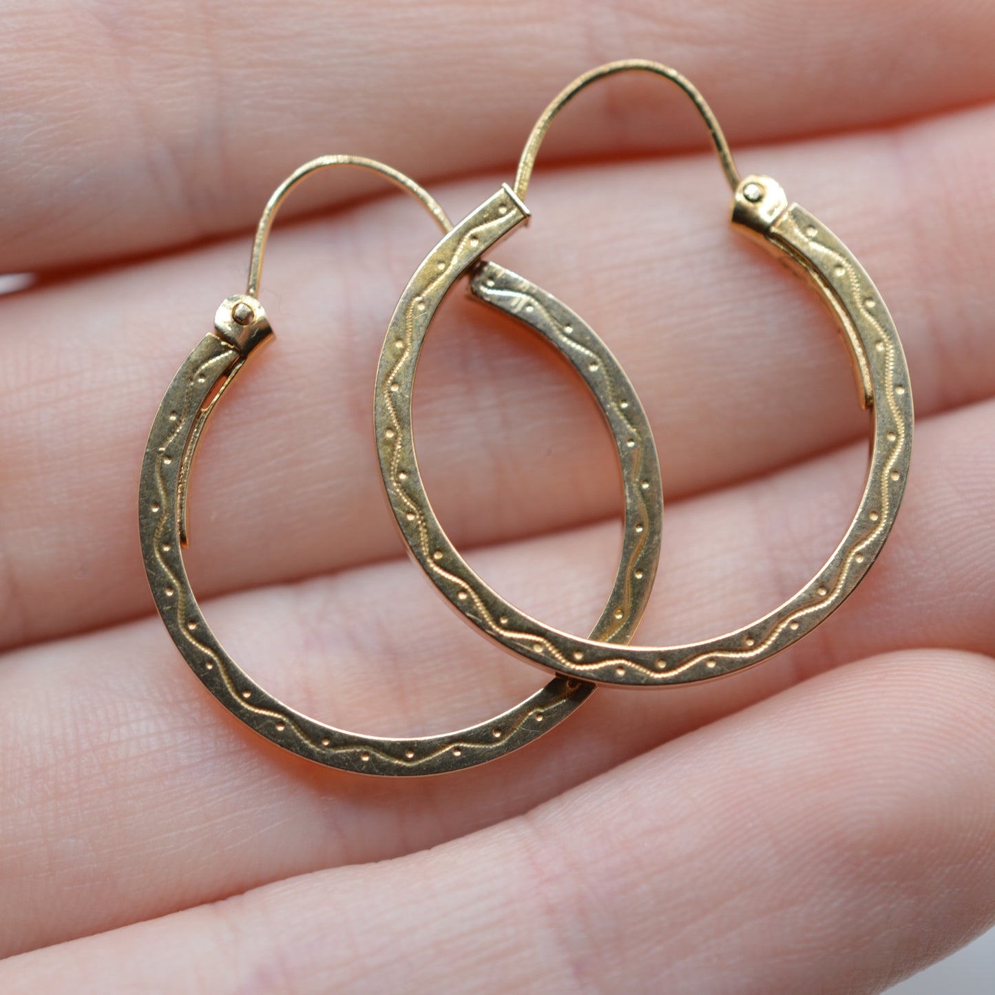 Italian 9ct Gold Engraved Boho Hoop Earrings
