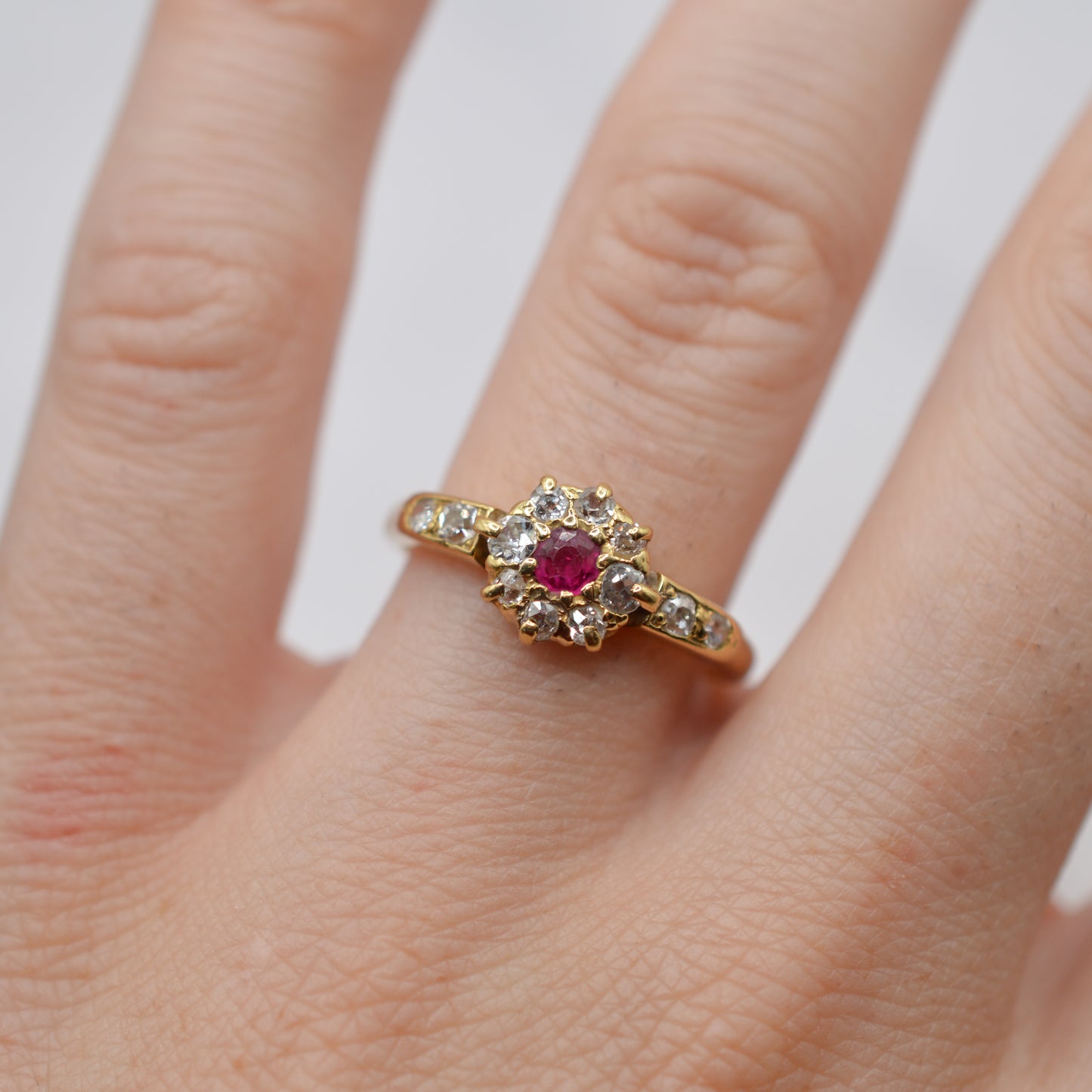 Antique 1912 18ct Gold Ruby & Diamond Cluster Ring