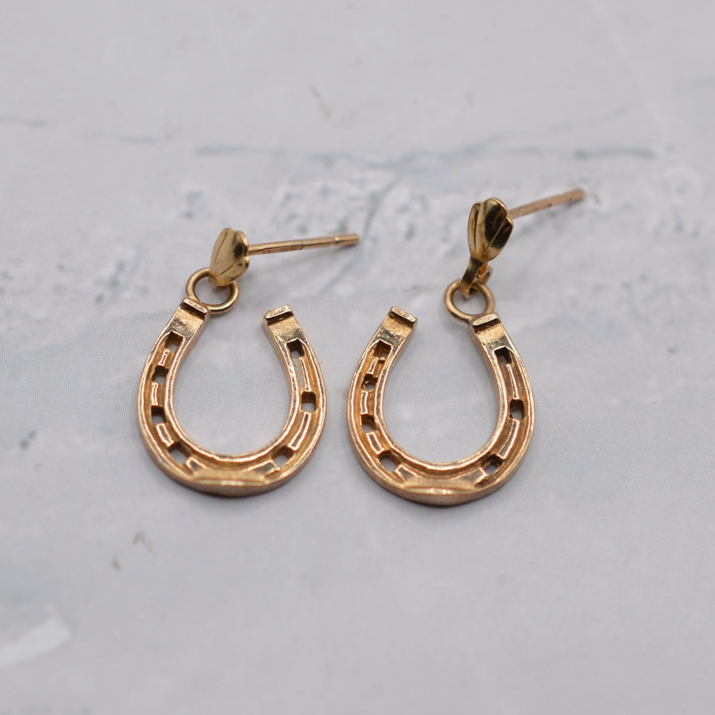 1990s 9ct Gold Horseshoe Drop Earrings