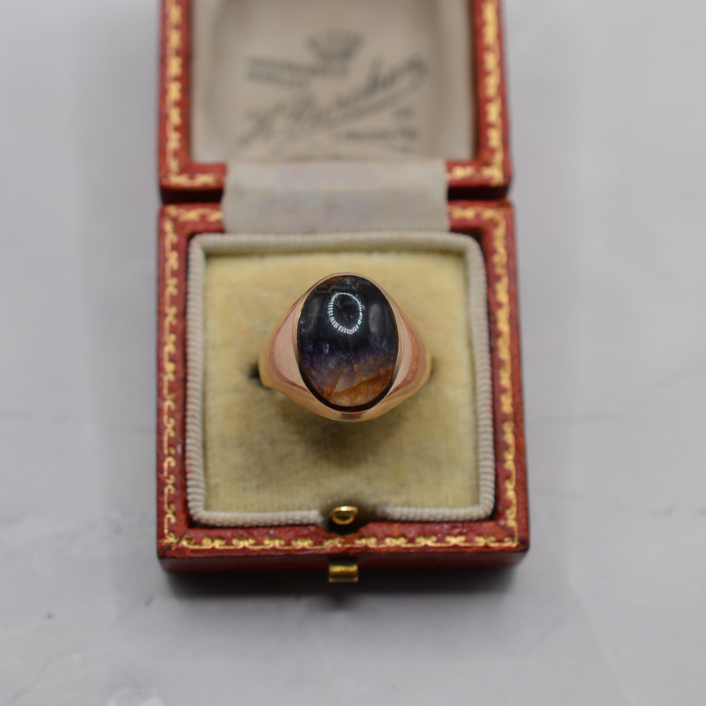 1970s Chunky Vintage 9ct Gold Blue John Signet Ring