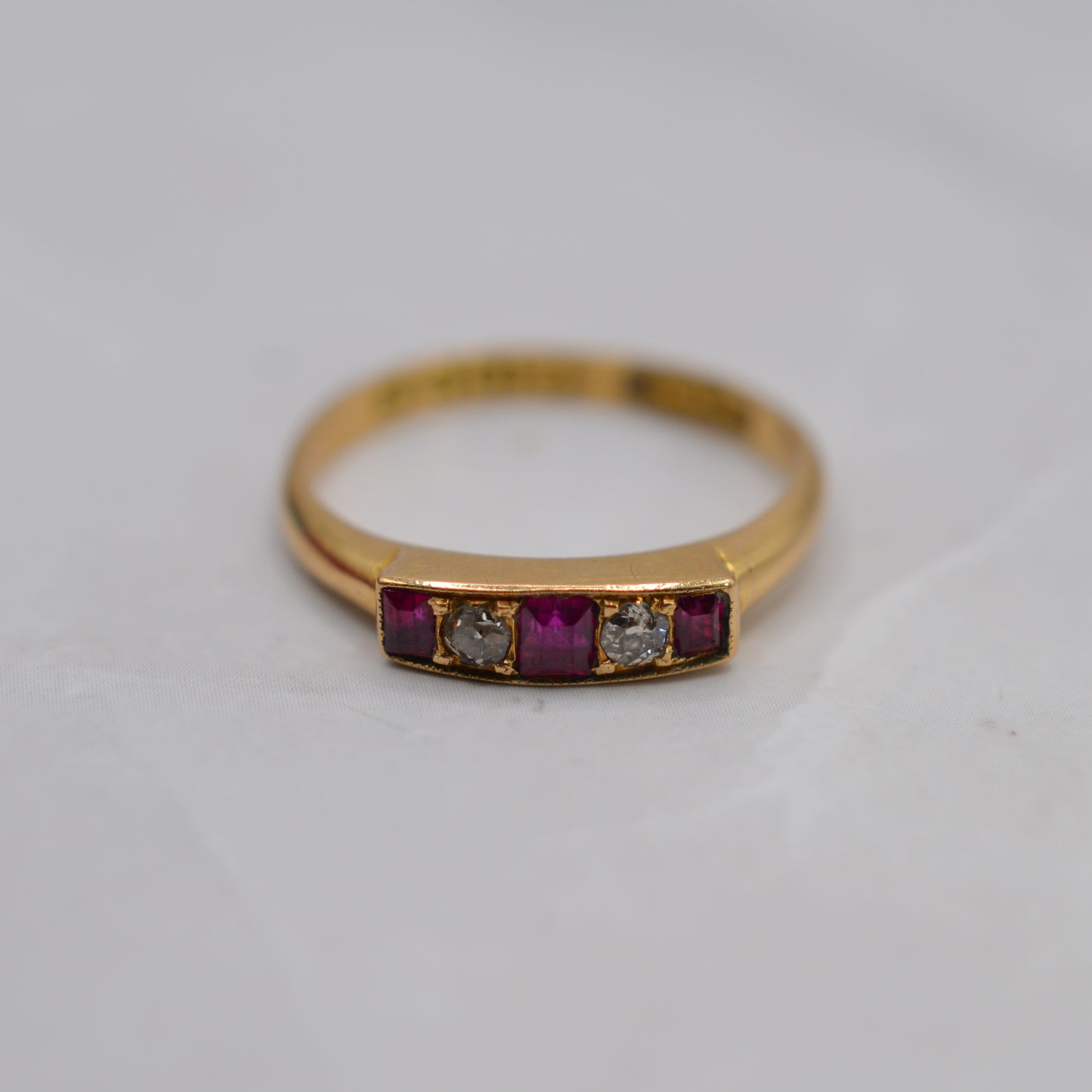 Antique Edwardian 1906 18ct Gold Ruby & Diamond Five-Stone Ring