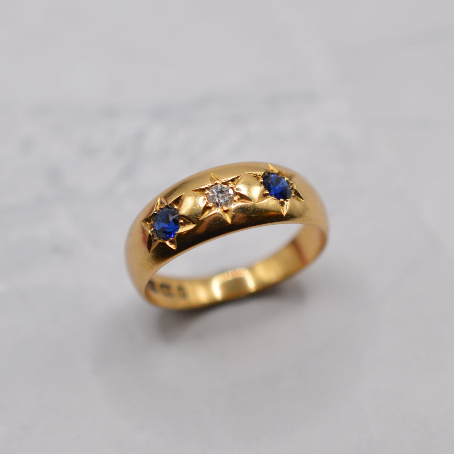 1898 Victorian 18ct Gold Sapphire & Diamond Gypsy Trilogy Ring