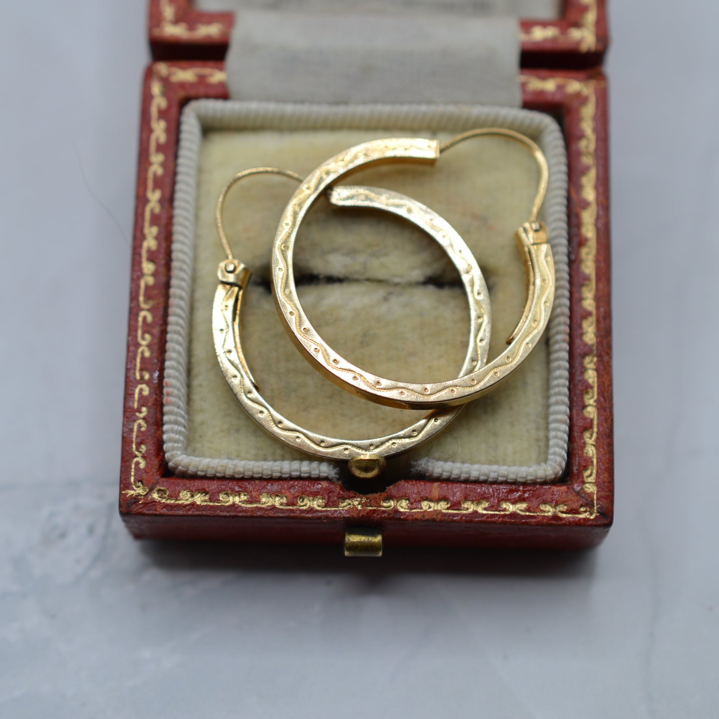 Italian 9ct Gold Engraved Boho Hoop Earrings