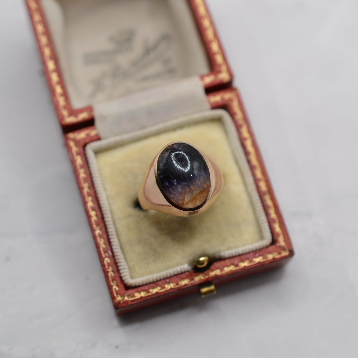 1970s Chunky Vintage 9ct Gold Blue John Signet Ring