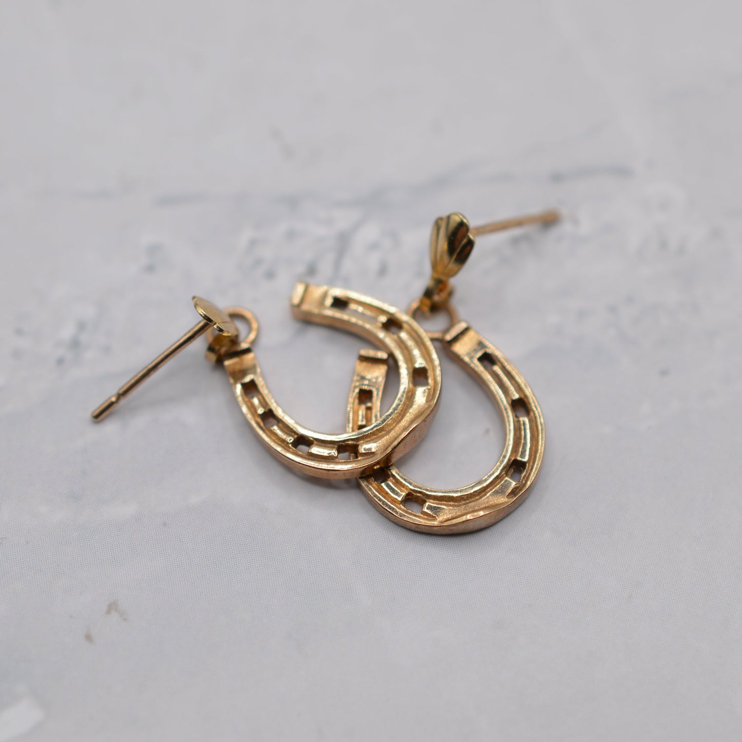 1990s 9ct Gold Horseshoe Drop Earrings