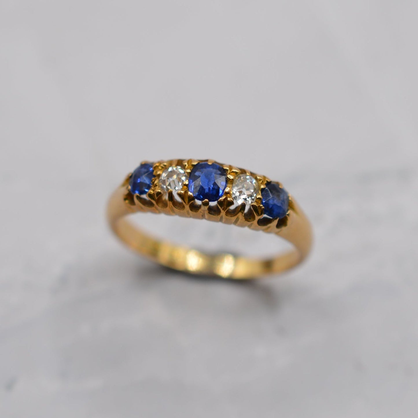 Antique 18ct Gold Sapphire & Diamond Five-Stone Ring