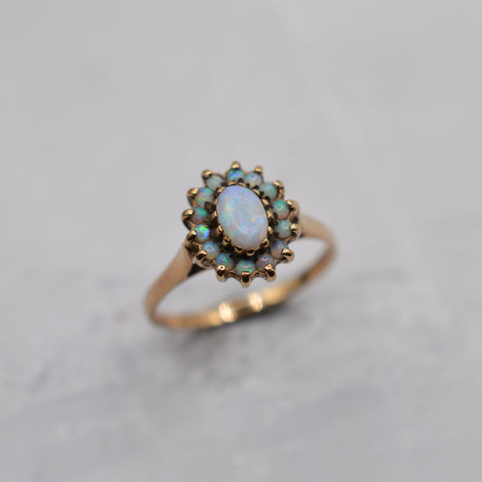 1980s 9ct Gold Opal Cluster Ring