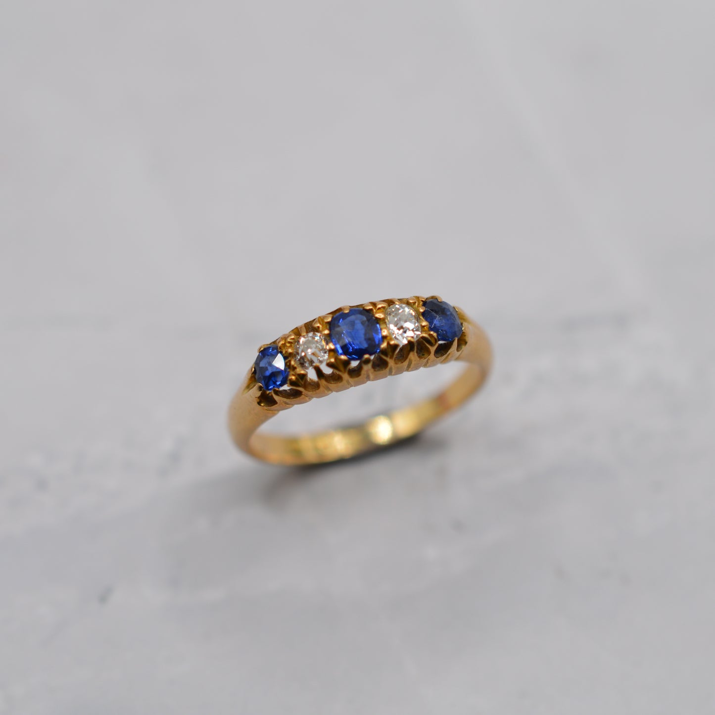 Antique 18ct Gold Sapphire & Diamond Five-Stone Ring